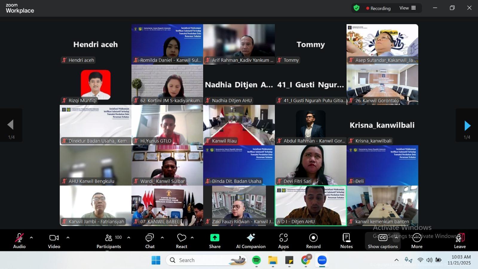 Kanwil Kemenkum Sulbar Hadiri Sosialisasi Verifikasi Subtanstif Transaksi Perubahan Data PT