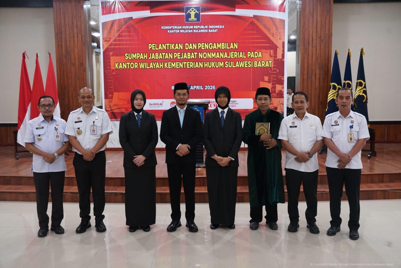 Penuhi Kebutuhan Organisasi, Kakanwil Kemenkum Sulbar Lantik Pejabat Non Manajerial